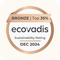 EcoVadis Sustainability Rating bronze medal with "Top 35%" and "Dec 2024" inside a circular bronze border.
